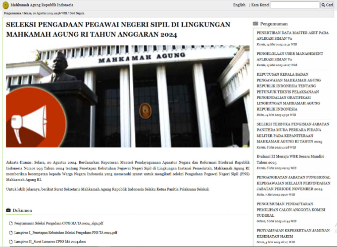 SELEKSI PENGADAAN PEGAWAI NEGERI SIPIL DI LINGKUNGAN MAHKAMAH AGUNG RI TAHUN ANGGARAN 2024